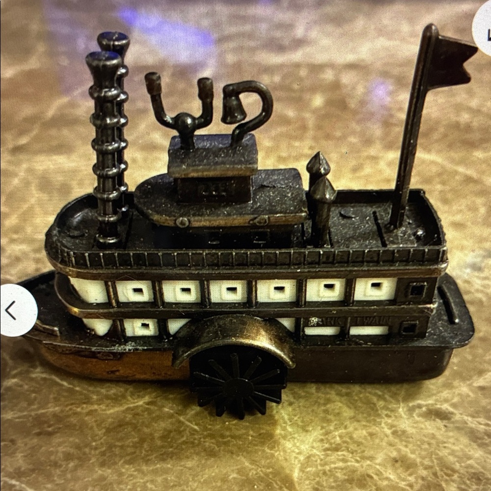 Vintage Brass-tone Paddleboat pencil sharpener die-cast steamboat Mark Twain